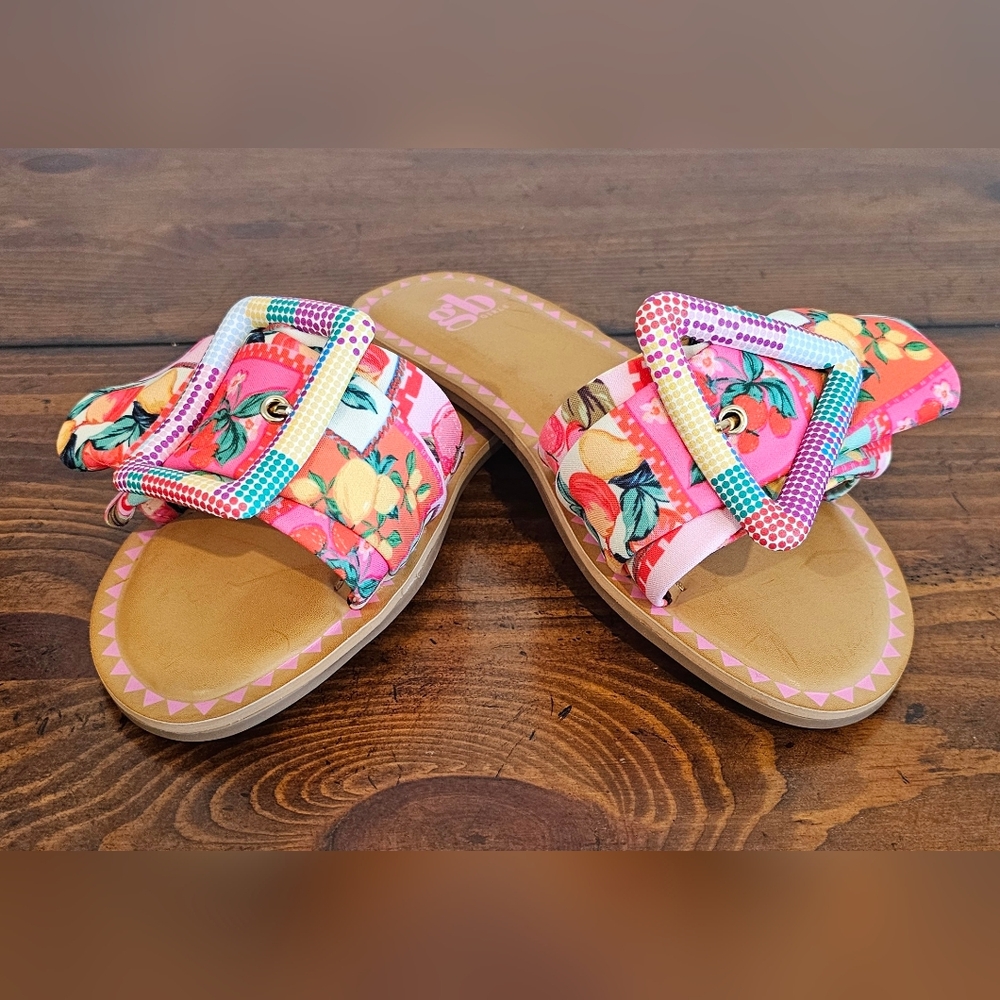 GB Girls Multi-Color Fruit Pattern Sandals Pink/Orange/Blue/Yellow Sz 13, 3 & 4